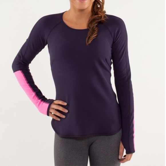 Lululemon Runder Under Long Sleeve shirt Black Swan / Raspberry Glo Light 8 - Picture 1 of 14